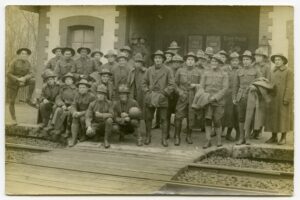 1914-18 WWI soldiers on way to soccer game
